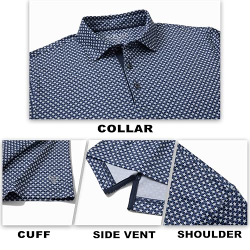 Image of M MAELREG Mens Golf Shirt Short Sleeve Dry Fit Print Moisture Wicking Performance Patterns Collared Polo Shirt