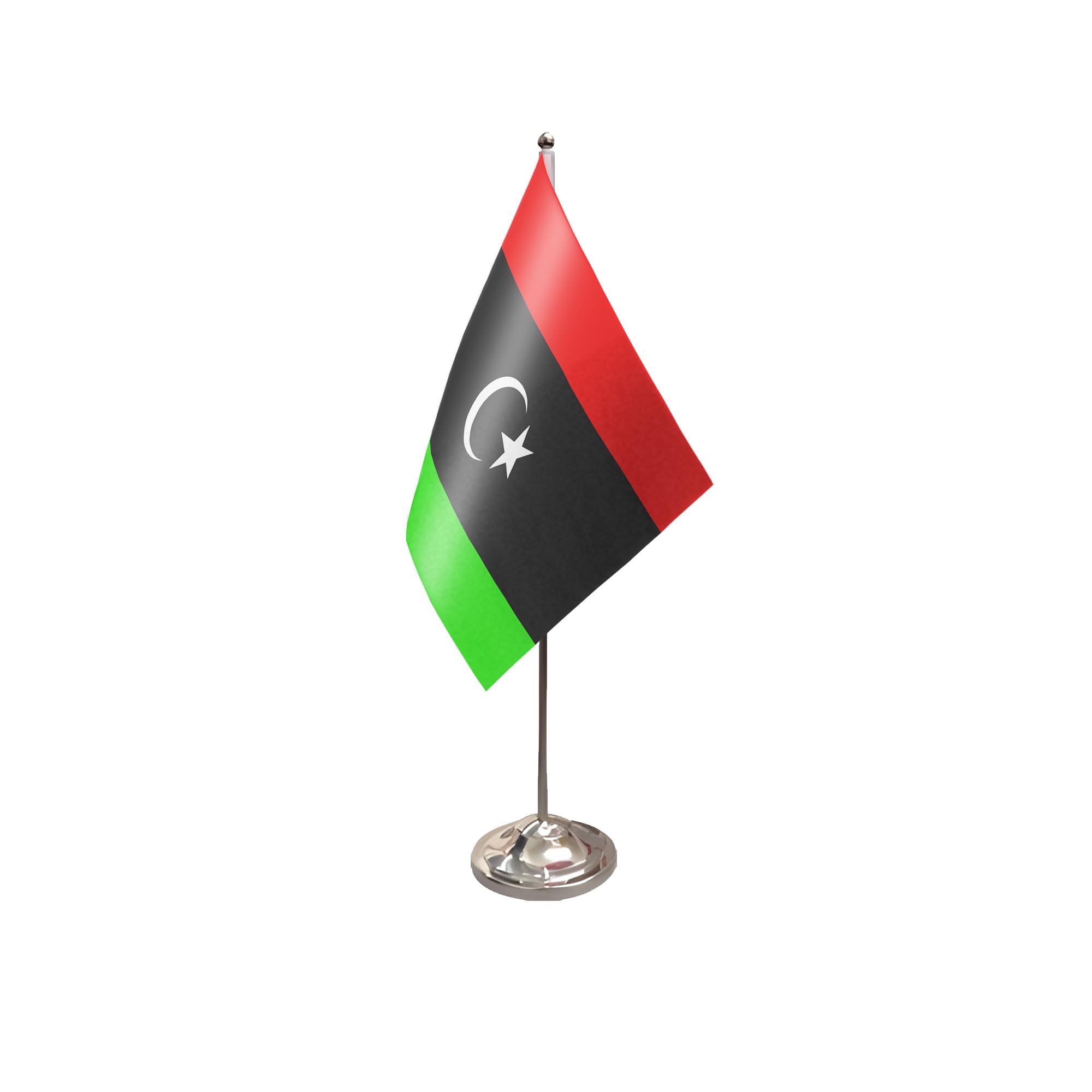 Flagtex Libya New (Kingdom) Satin Table Flag With Chrome Pole & Base