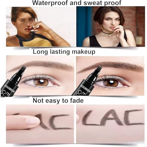 Image of 4-Point Waterproof Eyebrow Pencil (1 Pc, Black), Micro-Fork Tip Brow Pen for Natural Hair-Like Strokes, Long-Lasting Smudge-Proof Eyebrow Sketch Pen, Fine Tip, Easy Application