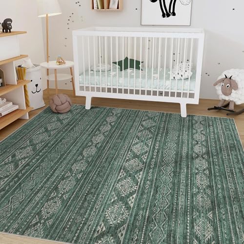 Nakagishi Area Rugs 9x12 Living Room: Washable Boho Large Neutral Modern Soft Farmhouse Green Rug Stain Resistant Indoor Floor Non-Slip Carpet for Women Home Enthusiasts Aged 25-45 - Bedroom Room
