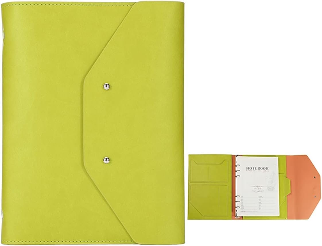 VHJdtE Folder, A5 6 Ring Binder Business Folder for Interview Conference and Presentation Notebook Pocket Organizer(Groen)