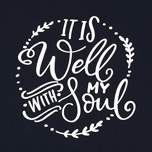 It Is Well With My Soul Christian T Shirt Women Long Sleeve Patches Blouse Tops Size M (Nary Blue) #TOP4