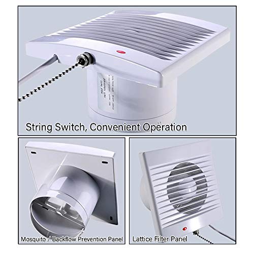 SAILFLO 4 Inch Wall-Mounted Exhaust Fan, 12W Ventilation Extractor with Anti-backflow Check Valve Chain Switch for Window Duct Glass Grow Tent Bathroom Vents - 6"×6" Grid Panel - Small Size by SAILFLO - Used condition - Image 2