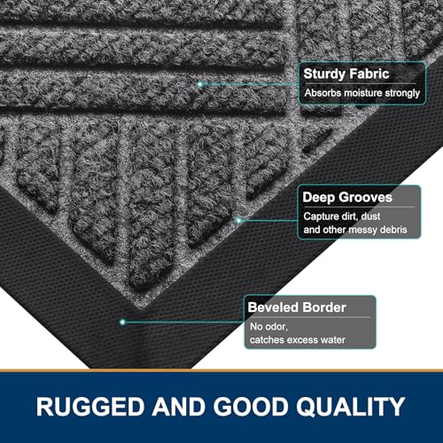 image for Smiry Front Door Mat Outside Entrance, Heavy Duty Outdoor Indoor Natur