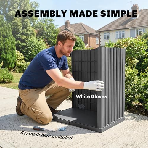 Outsunny 82 Gallon Outdoor Storage Cabinet, Plastic Storage Shed with Roll up Door and Removable Shelf, UV Resistant Garden Storage Container for Patio, Porch, Grey — view 7