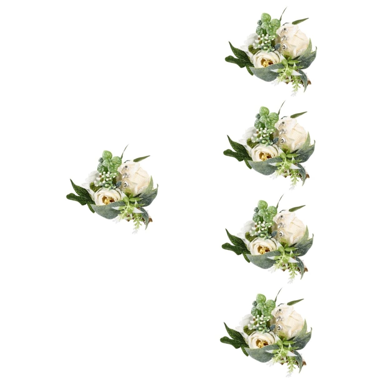 ABOOFAN 5 Pz fiore del polso mazzolino fascia e velo della sposa vestito damigelle abito elegant matrimonio braccialetto da damigella d'onore braccialetto fiore da polso plastica bianca
