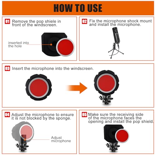 Mic Isolation Shield & Dual Pop Filter, Portable Foam Acoustic Noise Reduction Wind Shield with Adjustable Phone Holder for Streaming, Podcast & Vocal Recording, Compatible with Most Mics by Piwerod - Image 6