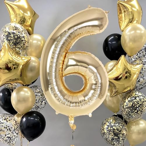 Image of Champagne Gold Large Number 6 Balloon, 40 Inch Light Gold Foil Helium Number Balloons, Giant Mylar Number 6 Balloons for 6 Years Old Birthday Party Anniversary Decorations