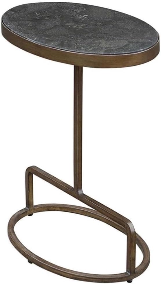 BOWERY HILL Modern Stone Top Accent Table, 23" H x 18" W x 12" D, Antique Brushed Gold and Black Finish, Marble and Stone Construction, Designer Style Accent Furniture for Home Décor