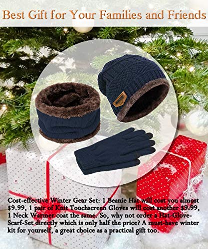 T Wilker 3Pcs Boys&Girls Winter Knit Hats Neck Warmer Scarf And Touch Screen Gloves Ski Beanie Cap Scarves And Gloves Set For Kids (Navy Blue) #TOP5