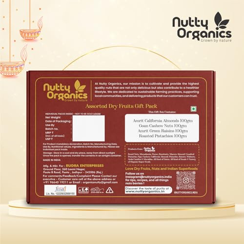 Image of Nutty Organics Premium Dry Fruits Gift Pack - Cashew, Almonds, Green Raisins, Pistachio 100 gram Each & Healthy Dry Fruit Combo for Gifting & Every Occasion
