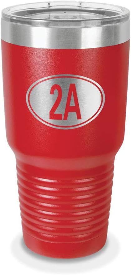Oval 2A 30 oz Laser Engraved Polar Camel Stainless Steel Vacuum Insulated Tumbler w/Clear Lid 2nd amendment - Customizable - Stainless Steel