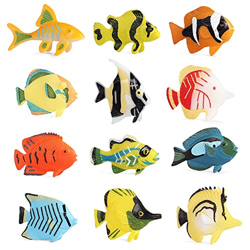 Rcomg 24Pcs Tropical Fish Toys, Plastic Sea Creatures Figurines Set, Educational Learning Ocean Animal Figures, Party Favor Miniature Toys Gifts For Boys Girls Kids #TOP5