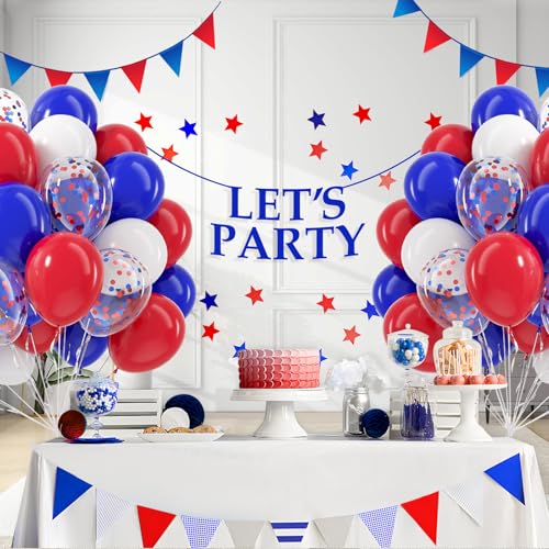 Image of BAUANOOY Red White and Blue Balloons, 60pcs 12 Inch Red White and Blue Decorations with Confetti Balloons for Independence Day Patriotic Anniversary Veterans Day Graduation Birthday Party Decorations
