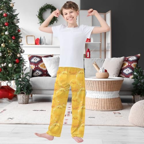 Boy's Pants Yellow Chick Drawn Jogger Pants Elastic Waist Long Bottoms Trousers with Pockets 6-14 Years2