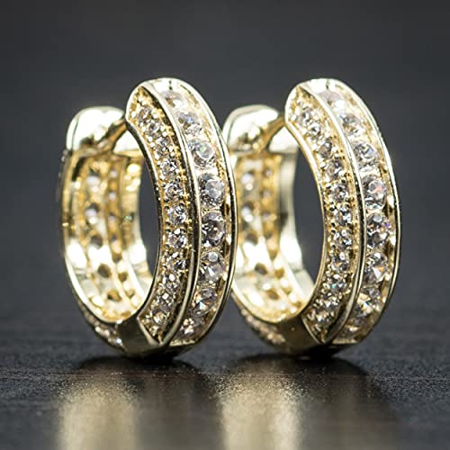 Men's Elegant Luxury Fashion Round Circle Fully Iced Cz Cartilage Cuff Yellow Gold Sterling Silver Cubic Zirconia Huggie Small Hoop Earrings Gifts For Men Women2