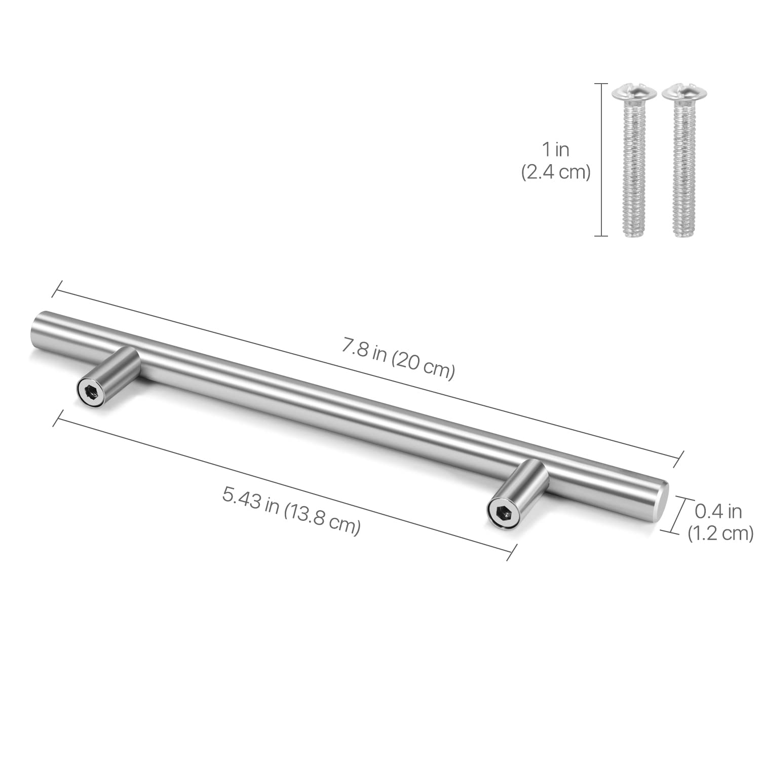 Flexzion 5 Pack Kitchen Cabinet Handles Silver Drawer Pulls 8 inch, 5 inch Hole Center, Stainless Steel T Bar with Satin Brushed Nickel, Hardware for Kitchen Cupboard Door Bathroom Furniture - Image 3