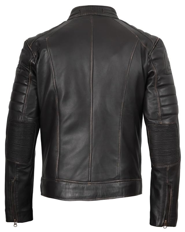 Image of Blingsoul Men's Leather Jacket - Real Lambskin Motorcycle Cafe Racer Biker Style Jacket