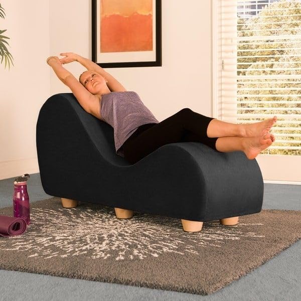 Image of SOUL CRAFT Sheesham Wood Leatherate Tantric Chaise Loung Chair, Yoga Chaise Lounge,Chaise Sofa Modern Lounge,Relaxing Chaise Lounge Chair, loveseats and chaises with Cushion (Black)