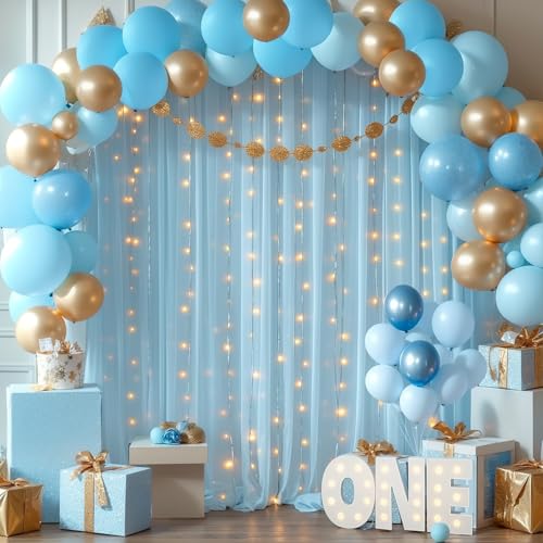 Cortinas Azul de Tul con Luces 10x10ft para Fondo Fotográfico miniatura 6