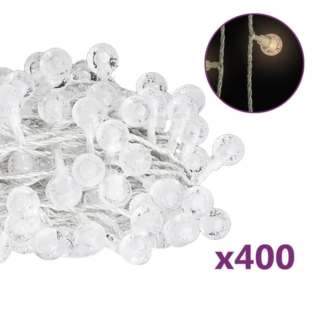 Weihnachtsbeleuchtung, Kugel-Lichterkette, 40 m, 400 LEDs, warmweiß, 8 Funktionen
