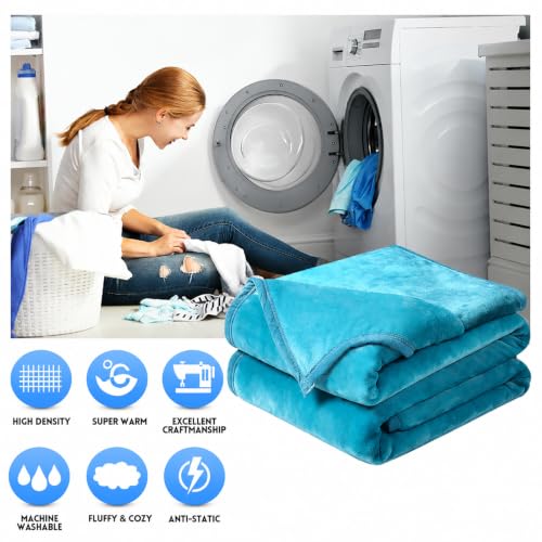 Image of Soft King Size Blanket Warm Fuzzy Microplush Lightweight Thermal Fleece Blankets for Couch Bed Sofa,90x108 Inch, Turquoise