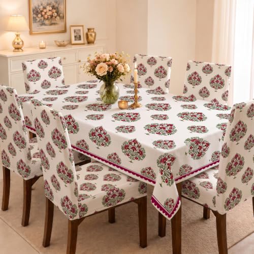 Image of Cloth Fusion Dining Table Cover with 6 Chair Covers, 6 Seater Table Cloth | Table cover and every chair cover in one matching print; 4-way stretch chair covers; 6 designs; washable, not PVC