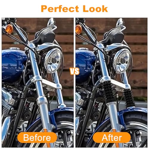 PSLER 39mm Motorcycle Front Fork Covers Guards Rubber Gaiters Gators Shock Boots Shock Absorber Covers Protector Fit for Sportster XL883 1200 Dyna FXD with 39mm Fork.