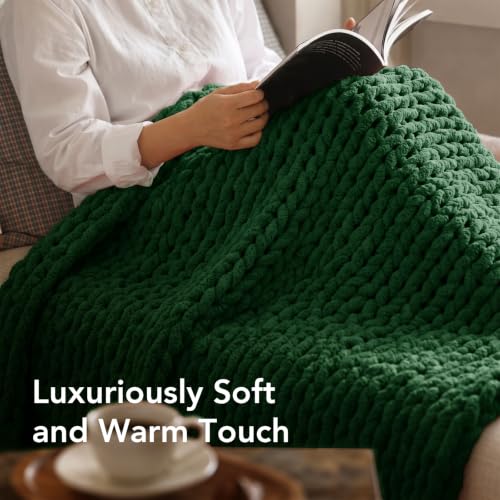 Image of L'AGRATY Chunky Knit Throw Blanket for Couch, 50 x 70 Inches, Olive Green