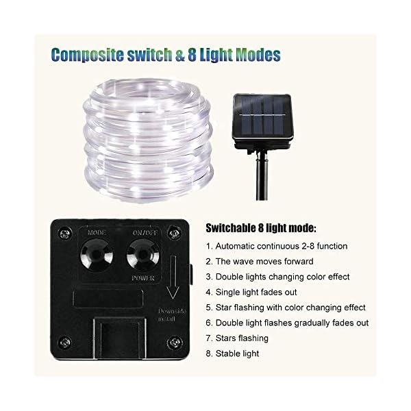 XUNATA LED Solar Lichterschlauch 10M 100 LEDs Lichter IP65 Wasserdicht Schlauchlicht Lichtschlauch für Garten, Weihnachten, Hochzeit, Party – Bild 8