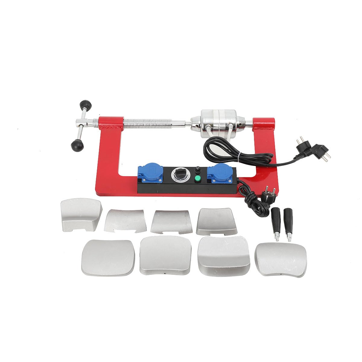 Macchina Per La Riparazione Del Riscaldamento Dei Pneumatici 2×500W, Temperatura 140℃-165℃, Timer 0-120 Min, Area 10-80 Mm, Con 8 Stampi, Ideale Per Garage E Meccanici