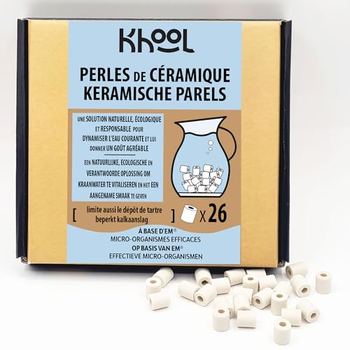 KHOOL - KHOOL | 25+1 Perles de céramique EM naturelles | Filtre eau robinet & carafe filtrante | Améliore le goût de l’eau | Anti calcaire | Pour lave-linge, lave-vaisselle | 10 mm