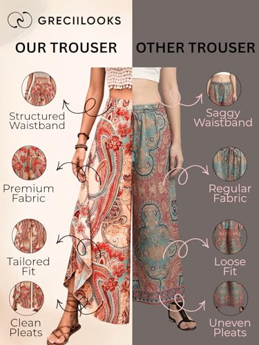 Image of GRECIILOOKS Trouser For Woman | Sharara For Women |Women's Boho Harem Pants | Printed Palazzo Pant For Womans Loose Fit Baggy Trousers with Elastic Waistband | Casual Yoga & Lounge Wear (Available in Plus Size)