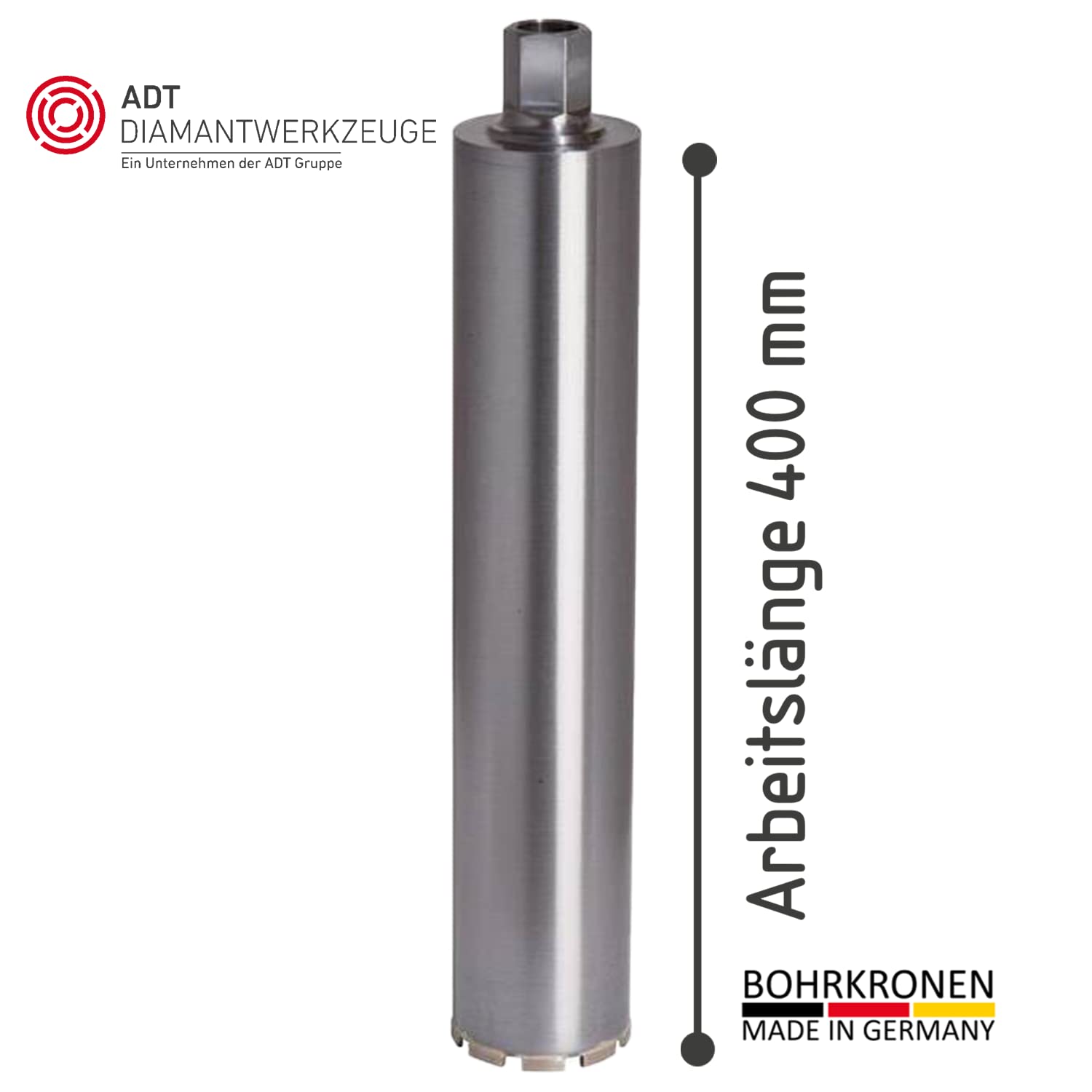 ADT DIAMANTWERKZEUGE | Diamantbohrkrone Economy Line para hormigón, ladrillo y mampostería, núcleo con segmento de techo de 9 mm y 400 mm de longitud útil | Ø 122 mm