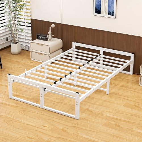 VECOCHO Bett120x200 cm,Bettgestell 120x200 mit Lattenrost aus Metall,Metallbett 120x200 cm mit Stauraum-32cm Hoch,Gästebett Doppelbett KeinBoxspringbett Erforderlich,Weiß Bettrahment,
