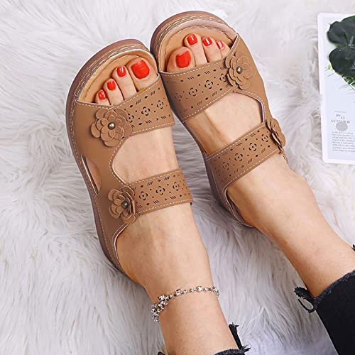 Orthopedic Arch Support Sandals Plantar Fasciitis Arch Support Sandals for Feet Casual Platform Beach Shoes (Color : Brown, Size : 5.5 US)2