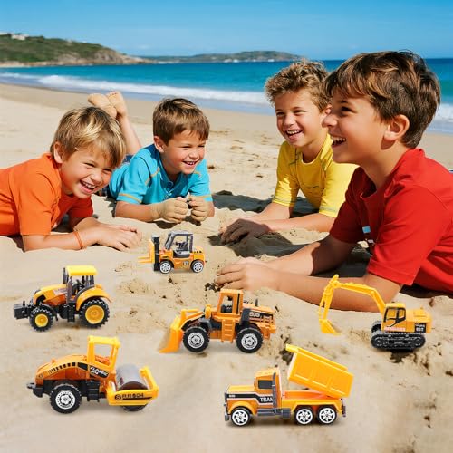 AtomDream Tech 6 Pack Diecast Construction Vehicle Toys – Mini Construction Truck Set with Excavator, Dump Truck, Bulldozer & Mixer for Boys Girls Ages 3+, Birthday Party Favors & Goodie Bag Stuffers - image 6