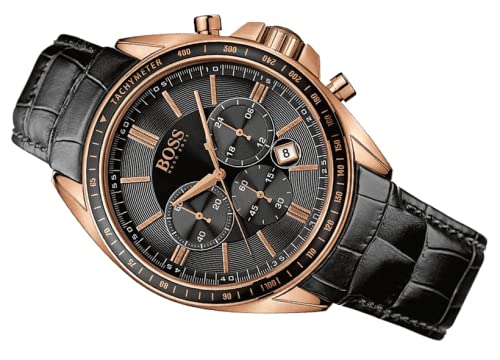 Hugo Boss Black Dial Stainless Steel Leather Chrono Quartz Men's Watch 1513092 #TOP4