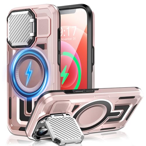WASTROYAL Camera Stand Case for iPhone 12/12 Pro, [Compatible with Mag Safe] [Lens Cover] 2024 Version Military Grade Protective Soft Case for iPhone 12/12 Pro 6.1 inch Men Women, Pink