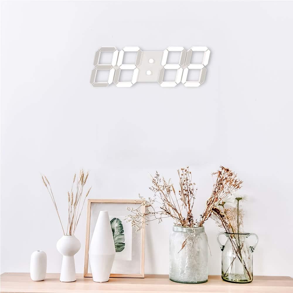 FidgetGear Modern Digital 3D White LED Wall Clock Alarm