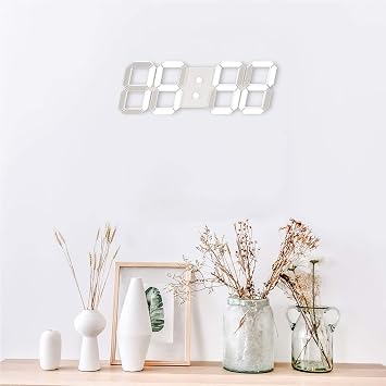 Modern Digital 3D White LED Wall Clock Alarm Clock Snooze 12/24 Hour Display USB
