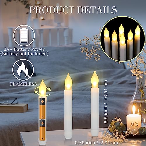 Image of Macarrie 108 Pieces Flameless LED Taper Candles Battery Operated Candles, Flickering Light Electric Handheld Candlesticks, Halloween Christmas Church Party Weddings Decoration(White, Warm White Light)