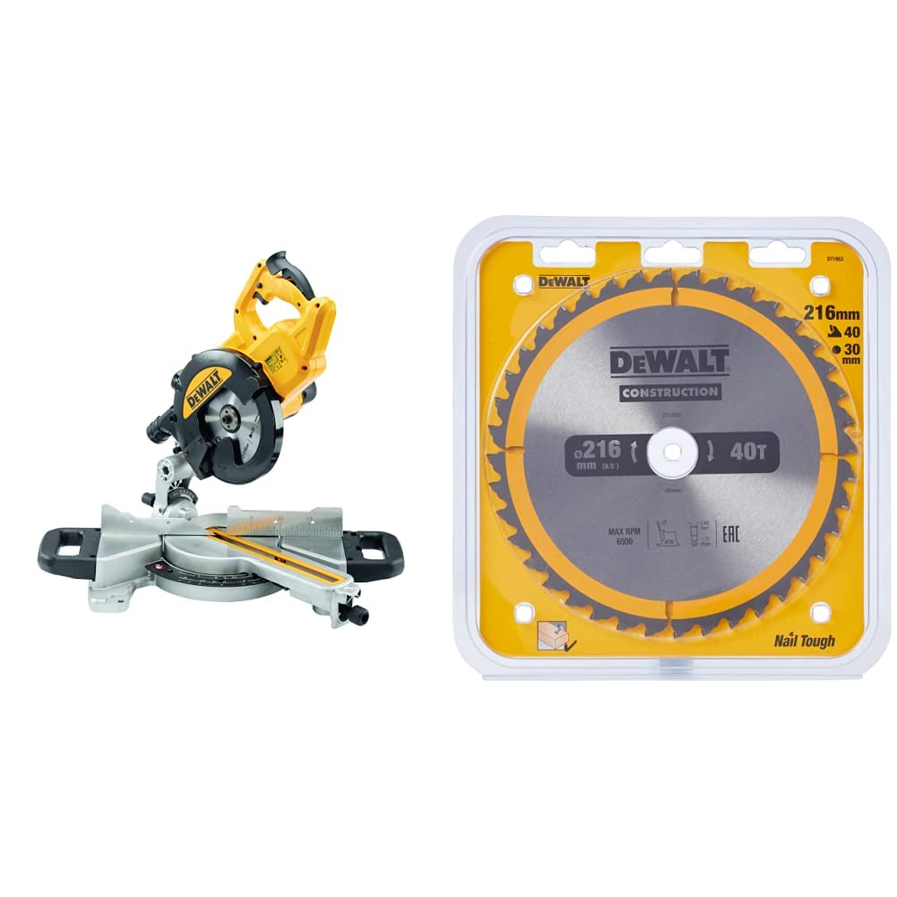 DEWALT - Scie à Onglet Radiale 230V - DWS774-QS - Scie Haute Performance avec Système XPS - Inclinaison de la Lame 48° - 216mm - Vitesse 6300tr/min - 1400W & Lame de Scie Circulaire Stationnaire