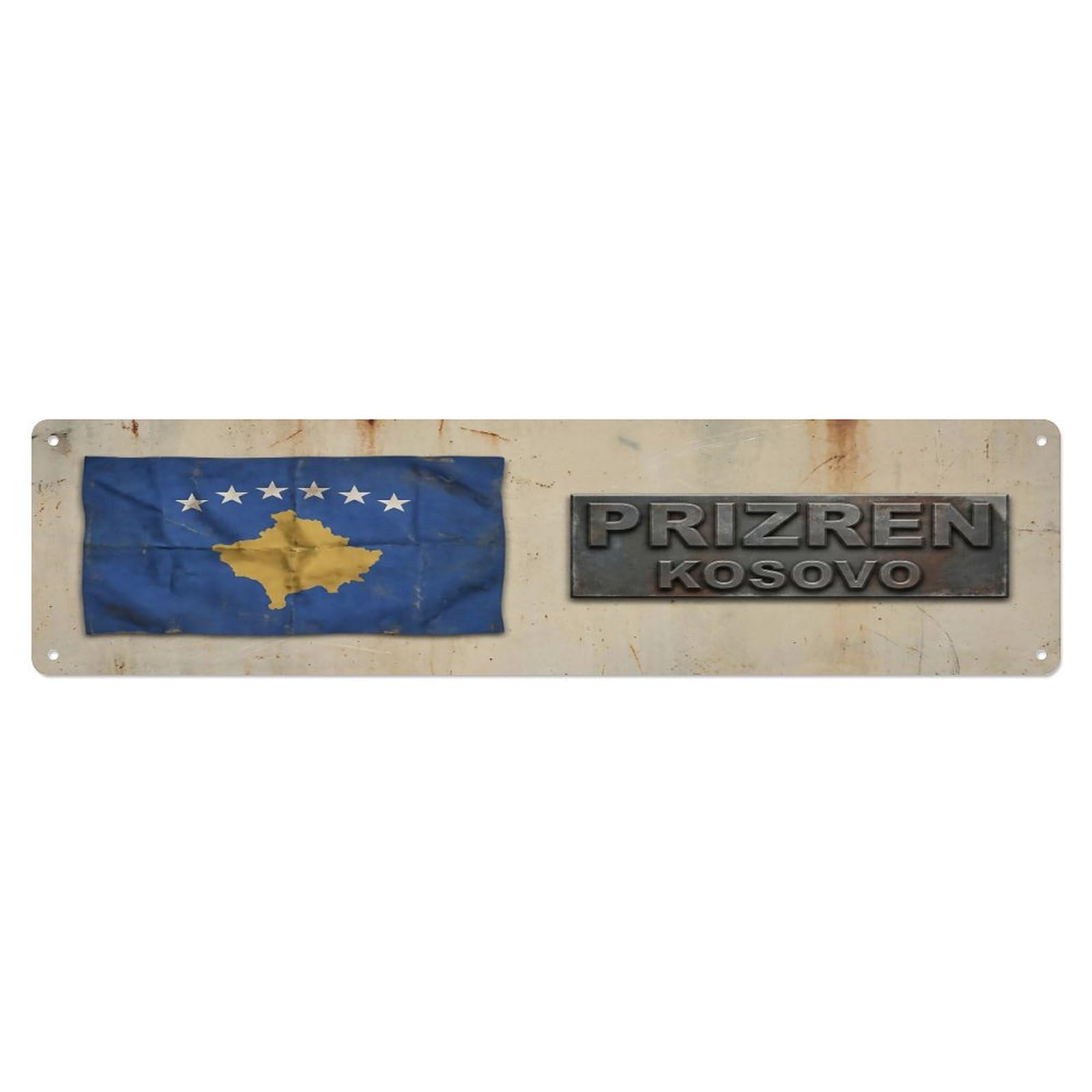 Vintage Prizren Kosovo Flag Decor Rustic Travel Metal Tin Sign