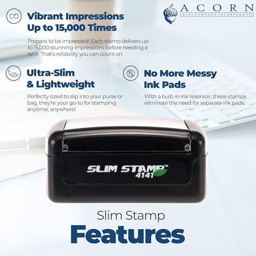 Image of Made to Order Portable Celestial Elegance Slim Pre Inked Rubber Stamp | Reusable Address Stamp. Choice of 5 ink colors. Small Stamp Custom Made. Refillable reservoir. Slim travel body. Stores flat.