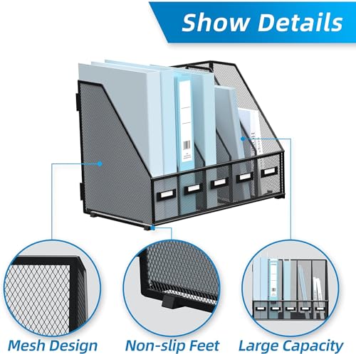SUPTIDY Metal Magazine File Holder for Desk with 5 Vertical Compartments - Image 4