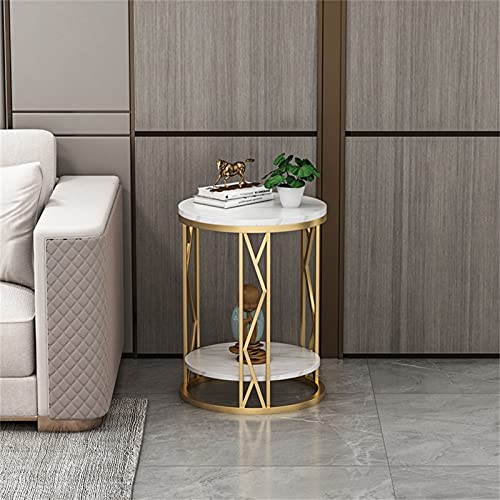 Table de chevet ronde en marbre et structure dorée light luxury