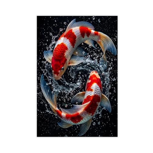 Toile zen japonais poisson koi déco bureau et chambre ambiance relaxante