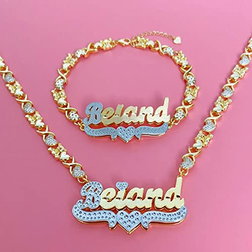 Jewelry Set Name Necklace Personalized Name Bracelet with Heart 18K Gold-Plated Double Plated Custom Name Necklace for Women as a Gift2