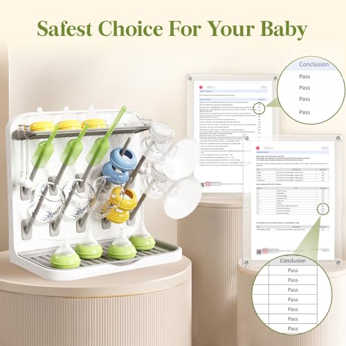 Image of Lifewit Baby Bottle Drying Rack with 10 Hooks, Newborn Essentials Must Haves, Bottle Storage Organizer for Countertop, Cabinet, Rack Dryer Holder for Pacifiers, Pump Parts, Baby Stuff